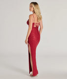 Arielle Sequin Beaded Mesh High Slit Formal Dress in red, a stylish red dress with a flattering fit and fabric that adds allure to your look, perfect for wedding guest attire, cocktail events, or making a bold statement on a date night.