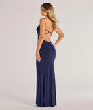 Celebrate in style with the Anya Formal Strappy Open-Back Mermaid Dress, a navy blue formal wedding guest dress featuring an elegant silhouette and luxe details, perfect for a black-tie celebration.
