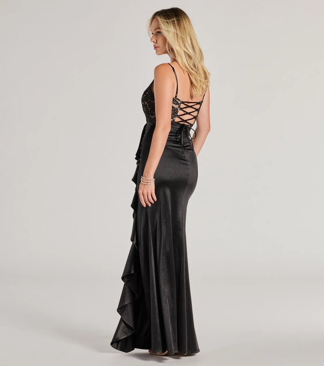 Anna Lace-Up Lace Satin Mermaid Formal Dress | Windsor