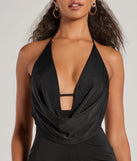 Make a bold statement in the Katherine Halter Open Back Mermaid Formal Dress in black, the perfect spring dress for weddings, cocktail hours, nights out, and/or seasonal celebrations.