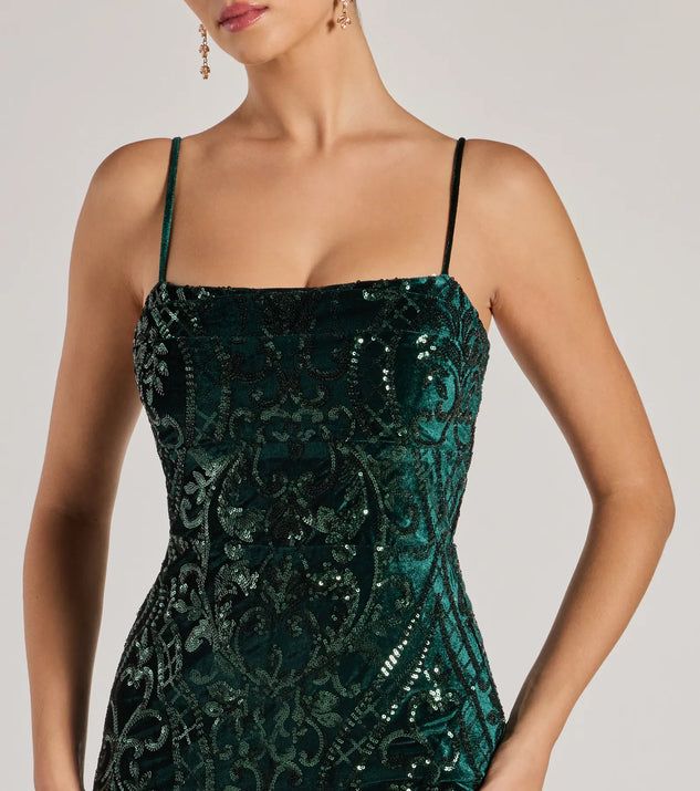 Lilia Sequin Velvet High Slit Column Dress | Windsor