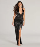Revamp your 2025 wardrobe with this chic addition, the Candance Halter Pleated Wrap Slim Satin Formal Dress in black, perfect for elevating your style in the new year.