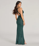 Celebrate in style with the Olivia V-Neck Strappy Slim Glitter Formal Dress, a hunter green formal wedding guest dress featuring an elegant silhouette and luxe details, perfect for a black-tie celebration.