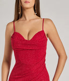 Whether it's the color or silhouette of the Mila Cowl Neck Wrap Slit Mermaid Glitter Formal Dress, this red bridesmaid dress is a gorgeous pick for a maid-of-honor or to create a bridal party look ready to celebrate!
