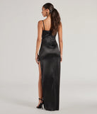 Revamp your 2025 wardrobe with this chic addition, the Iliana Cowl Neck High Slit Satin Formal Dress in black, perfect for elevating your style in the new year.
