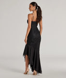 Revamp your 2025 wardrobe with this chic addition, the Brinley Lace Chiffon Asymmetric Mermaid Dress in black, perfect for elevating your style in the new year.