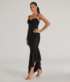 Whether it's the color or silhouette of the Brinley Lace Chiffon Asymmetric Mermaid Dress, this black bridesmaid dress is a gorgeous pick for a maid-of-honor or to create a bridal party look ready to celebrate!
