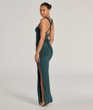 The Marleigh Lace-Up High Slit Formal Dress in hunter is a stunning green prom dress designed to capture attention with its fresh or bold color and effortlessly stylish silhouette.