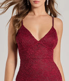 Make the big day unforgettable with the Briella Glitter Lace Cross-Back Mermaid Dress, a gorgeous wine bridesmaid dress that balances elegance and affordability.