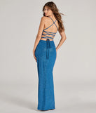 Revamp your 2025 wardrobe with this chic addition, the Eleanor Lace-Up Slit Slim Glitter Formal Dress in teal, perfect for elevating your style in the new year.