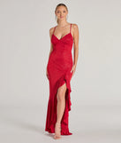 Turn heads at Prom 2025 in this red prom dress, where statement-making details meet the iconic style of the Eva Lace-Up High-Low Ruffle Mermaid Formal Dress .