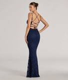 Revamp your 2025 wardrobe with this chic addition, the Esme Glitter Lace Strappy Back Mermaid Dress in navy, perfect for elevating your style in the new year.