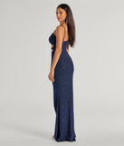 Step into the Prom 2025 dance in the Candice Cutout Strappy Mermaid Glitter Formal Dress in navy, a stunning blue prom dress designed to complement any theme with its timeless allure and statement-making style.