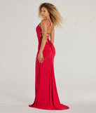 Ellora Lace Up Mermaid Glitter Formal Dress in red, a stylish red dress with a flattering fit and fabric that adds allure to your look, perfect for wedding guest attire, cocktail events, or making a bold statement on a date night.