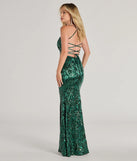 Own every entrance in the Marisol Lace-Up Column Sequin Satin Formal Dress, a hunter green party dress perfect for milestone birthdays and grad parties, or dancing through summer nights and unforgettable bachelorette celebrations.