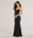 Step into Prom 2025 in a black prom dress, where unique Windsor accents and the standout Emmaline Lace Trim Cutout Crepe Mermaid Dress style come together.