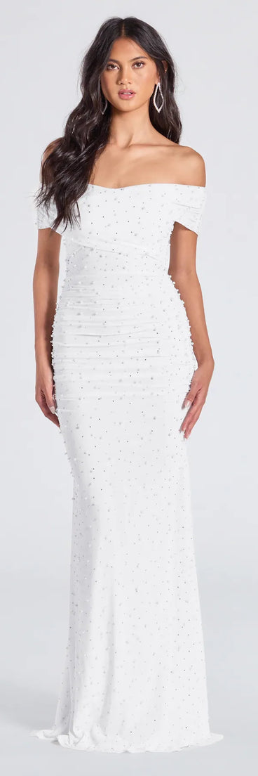 Aubriella Rhinestone And Pearl Mesh Mermaid Dress