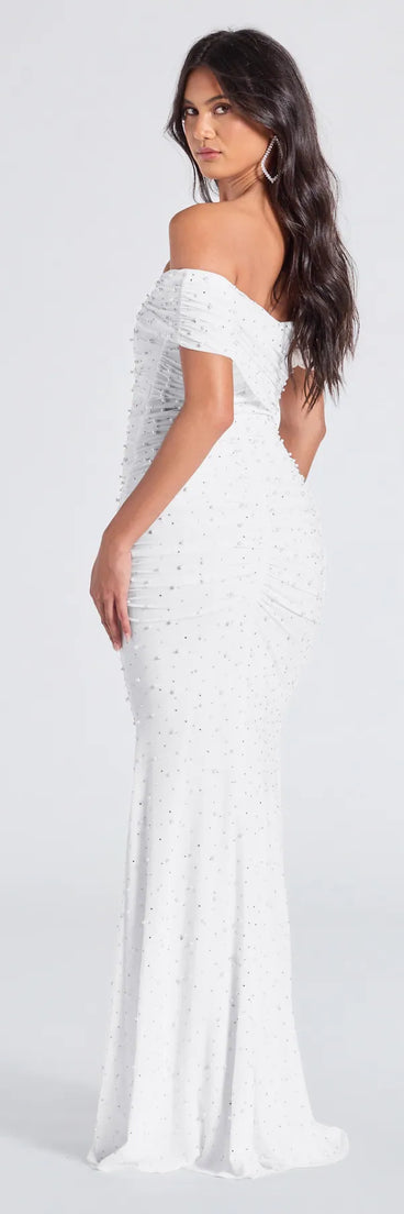 Aubriella Rhinestone And Pearl Mesh Mermaid Dress