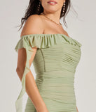 Make a bold statement in the Deyna Formal Mesh Off-The-Shoulder Long Dress in sage green, the perfect green dress for weddings, cocktail hours, nights out, and/or seasonal celebrations.