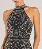 The Sloane Rhinestone And Faux Pearl Mermaid Dress in luxe black fabric, a stunning prom dress with statement details designed to make a bold impression at Prom 2025.