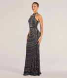 The Sloane Rhinestone And Faux Pearl Mermaid Dress in luxe black fabric, a stunning prom dress with statement details designed to make a bold impression at Prom 2025.