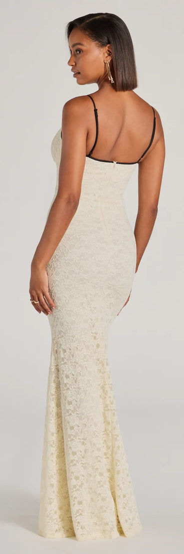 Own the spotlight in the Glinda V-Neck Bow Lace Mermaid Formal Dress, a ivory formal dress crafted to deliver luxe style for autumn weddings, Military Balls, or any special event.