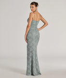 The Romina Lace Cowl Neck High Slit Mermaid Dress in sage is a stunning green prom dress designed to capture attention with its fresh or bold color and effortlessly stylish silhouette.