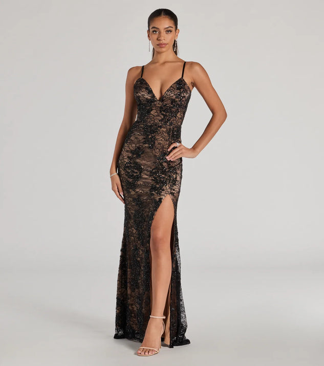 Turn heads at Prom 2025 in this black prom dress, where statement-making details meet the iconic style of the Elodie Beaded Floral Lace Mermaid Dress .