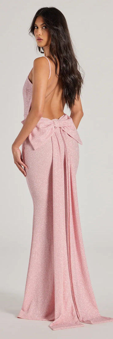 Gwendolyn Glitter Knit Bow-Back Mermaid Dress
