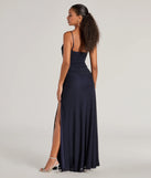 Revamp your 2025 wardrobe with this chic addition, the Samira Mesh High Slit A-Line Formal Dress in navy, perfect for elevating your style in the new year.