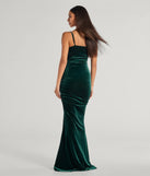 The Alondra Ruched Velvet Front Slit Mermaid Dress in hunter is a stunning green prom dress designed to capture attention with its fresh or bold color and effortlessly stylish silhouette.
