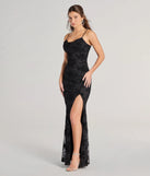 Step into Prom 2025 in a black prom dress, where unique Windsor accents and the standout Ria Flocked Floral Velvet Slit Slim Formal Dress style come together.