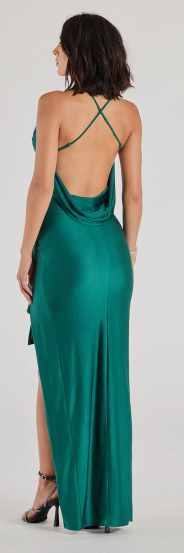 Revamp your 2025 wardrobe with this chic addition, the Axelle High Slit Open Back Mermaid Dress in hunter green, perfect for elevating your style in the new year.