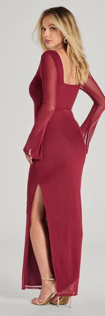 Own your moment in the Becka Formal Mesh High Slit Column Dressin burgundy, a standout 2025 Homecoming Dress that captures all the glam and energy of the night.