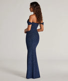 Revamp your 2025 wardrobe with this chic addition, the Tamara Off-The-Shoulder Mermaid Glitter Formal Dress in navy, perfect for elevating your style in the new year.