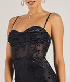Step into Prom 2025 in a black prom dress, where unique Windsor accents and the standout Alessandra Sleeveless Flocked Velvet Mermaid Dress style come together.