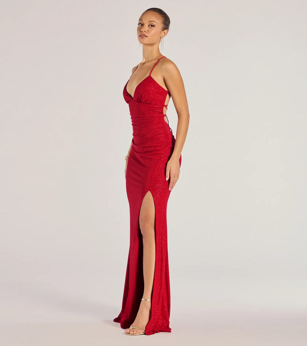 Eliana Lace-Up Mermaid Glitter Knit Formal Dress | Windsor