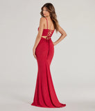 Colleen Lace Up Mermaid Glitter Formal Dress in red, a stylish red dress with a flattering fit and fabric that adds allure to your look, perfect for wedding guest attire, cocktail events, or making a bold statement on a date night.