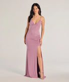 Turn heads at Prom 2025 in this lavender prom dress, where statement-making details meet the iconic style of the Melinda V-Neck Slit Mermaid Glitter Formal Dress .