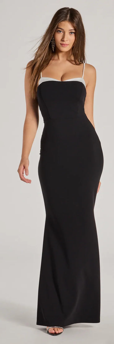 Turn heads at Prom 2025 in this black prom dress, where statement-making details meet the iconic style of the Irie Contrast Trim Long Crepe Mermaid Dress .