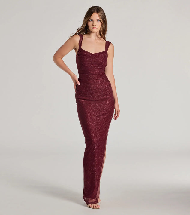 Amora Glitter Mesh High Slit Formal Dress Windsor