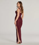Make a statement in the Amora Glitter Mesh High Slit Formal Dress in wine, a bold red prom dress designed to exude confidence, elegance, and a striking prom-night look.