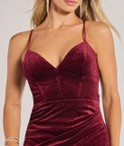 Own the spotlight in the Giorgina Velvet Glitter Corset Mermaid Dress, a wine formal dress crafted to deliver luxe style for summer weddings, Army Balls, or any special event.