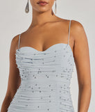 Make a bold statement in the Mellie Faux Pearl Mesh Mermaid Long Formal Dress in light blue, the perfect spring dress for weddings, cocktail hours, nights out, and/or seasonal celebrations.