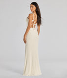 Make the big day unforgettable with the Danni Lace-Up Beaded Lace Column Dress, a gorgeous white bridesmaid dress that balances elegance and affordability.