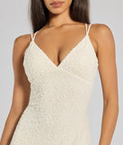 Make the big day unforgettable with the Danni Lace-Up Beaded Lace Column Dress, a gorgeous white bridesmaid dress that balances elegance and affordability.