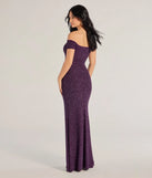 Step into Prom 2025 in a purple prom dress, where unique Windsor accents and the standout Mimi Off The Shoulder Glitter Mermaid Corset Dress style come together.