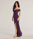 Step into Prom 2025 in a purple prom dress, where unique Windsor accents and the standout Mimi Off The Shoulder Glitter Mermaid Corset Dress style come together.