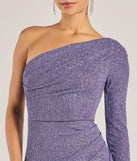 Step into Prom 2025 in a slate prom dress, where unique Windsor accents and the standout Arianne One-Shoulder Glitter Mermaid Dress style come together.
