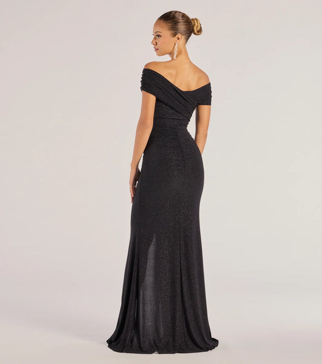 Giada Glitter Knit Off-the-Shoulder Column Dress